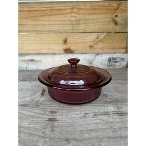 Vision Corning Ware 24 Oz V-30-B‎ Cranberry Round Casserole Cookware Lid Retired
